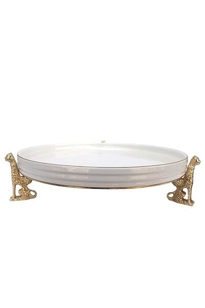 OEM Platou ceramic pe suport metalic cu picioare în formă de panteră, 27x7 cm