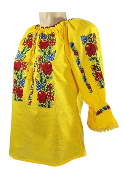 OEM Women's Blouse, Cotton, Traditional Model, 3/4 Sleeves, Yellow-Multicolor, Size L