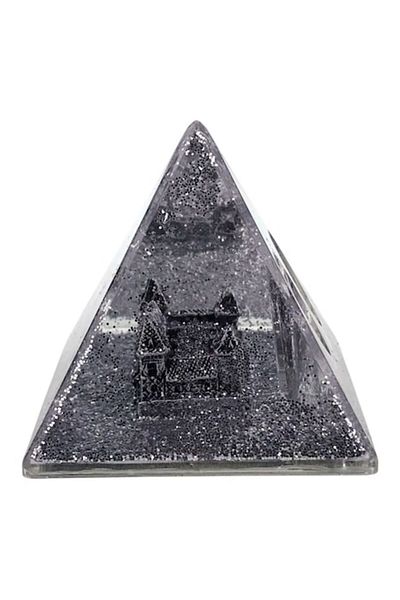 OEM Piramidă din plastic cu apă și sclipici, Băile Felix, 8x7 cm, argintie