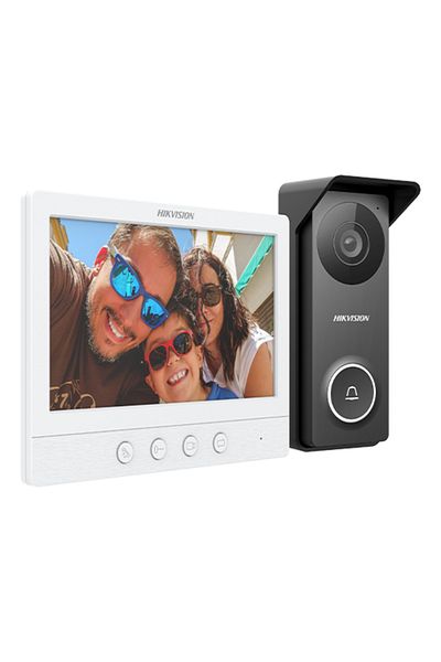 Hikvision Kit videointerfon analogic, ecran de 7', conexiune 4 fire pentru 1 familie, IR, IK08 - DS-KIS213