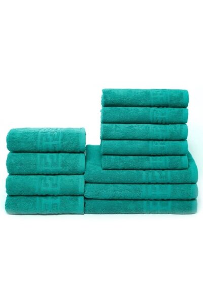 OEM Set 12 Bath Towels, Cotton, Greek Border, 500g/m², Dark Green