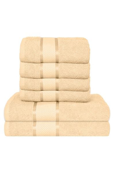 OEM Set 6 Bath Towels, Cotton, Uni, 400g/m², 50x90cm/70x140cm, Beige