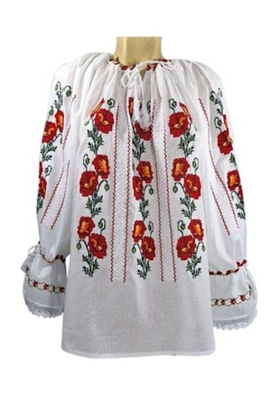 OEM Bluză de damă cu broderie florală multicoloră, bumbac, model tradițional, mânecă lungă, mărimea 4XL
