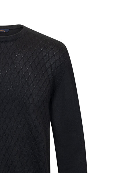 Hatemoğlu Black Regular Fit Jacquard Crew Neck Wool Knitwear Sweater