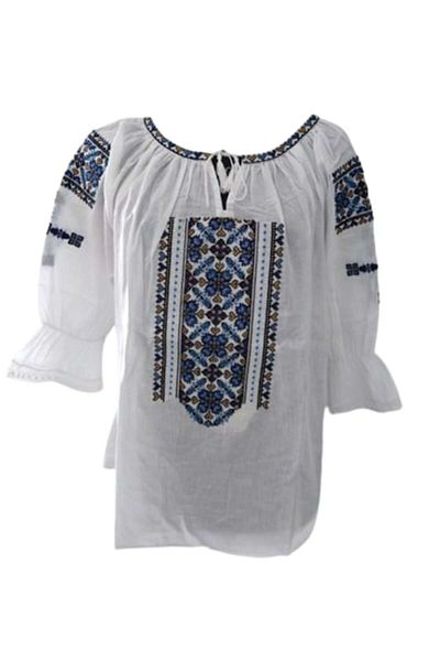 OEM Women's Blouse, 3/4 Sleeves, Traditional Design, Cotton, Embroidery Black/Blue/Beige, Size L