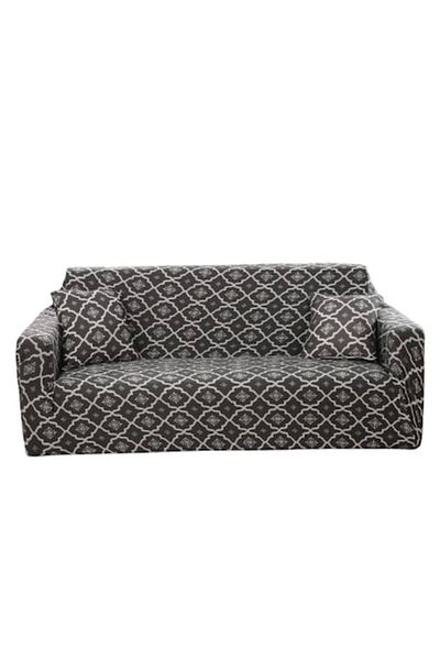 OEM Elastic Sofa Cover, Comfort, Elastane, Abstract Print, M-2 Seater, 145-185cm, White-Grey