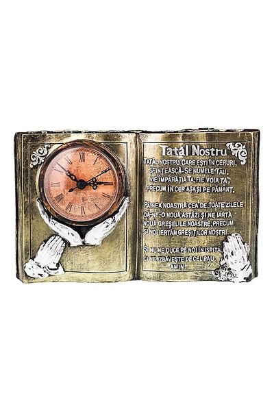 OEM Resin decoration in the shape of an open book with clock and 'Our Father', 24x14 cm, gold