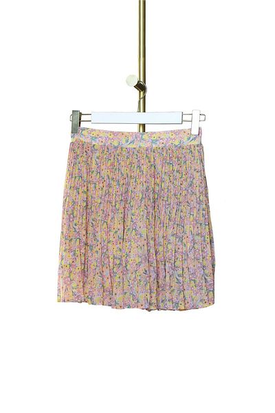 Sezgi Tekin Floral Short Skirt with Elastic Waist and Pleated Detail
