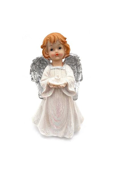 OEM Figurină înger din rășină cu aripi argintii și sclipici, 23 cm