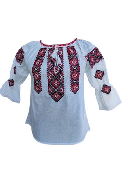 OEM Women's Traditional Romanian Blouse, Cotton, Dark Red, Size S