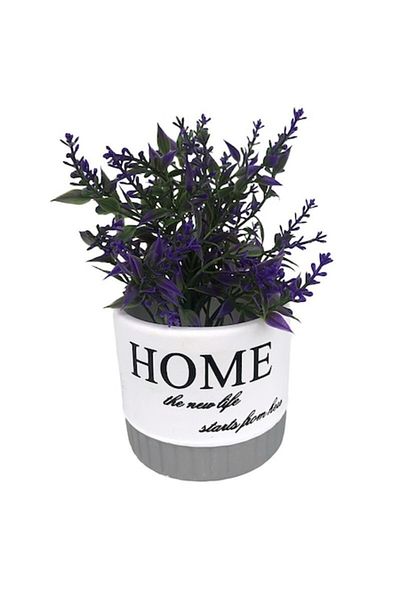OEM Ceramic Pot with Plastic Lavender and 'Home' Text, 10X16 cm