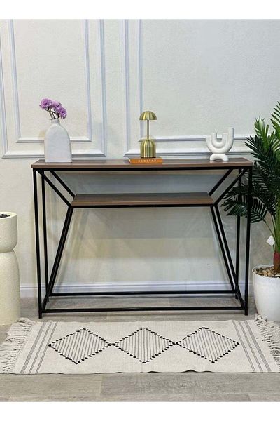 AGD Two-Layer Wood Console with Stable and Durable Metal Frame, Unique Design Reflects Authenticity