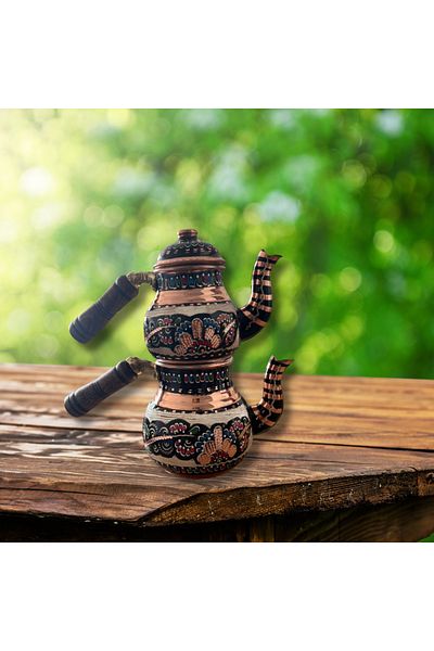 AiroBazar Handmade 100% Copper Embroidered Decorative Teapot – Traditional and Stylish Design