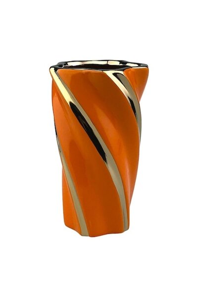 OEM Vază ceramică cu dungi în relief, 13x28 cm, portocaliu-auriu