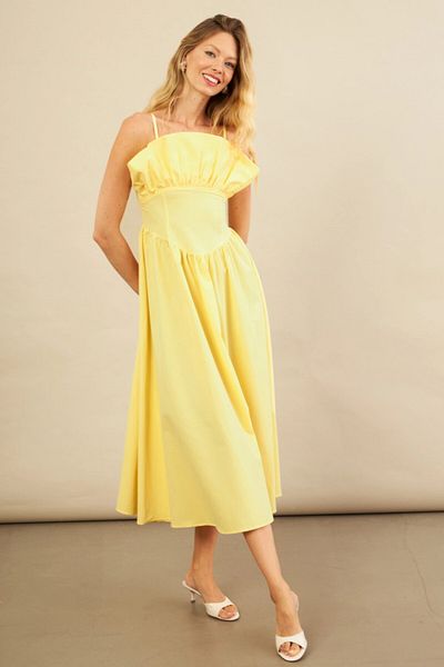 Cool & Sexy Women's Yellow Flounced Midi Dress Mi̇l4856