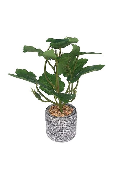 OEM Ceramic pot with plastic flowers and large leaves with pebbles, M1, 20x30 cm