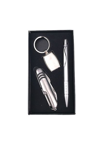 OEM Set with pen, pocket knife, and keychain, 10x17 cm, black-silver