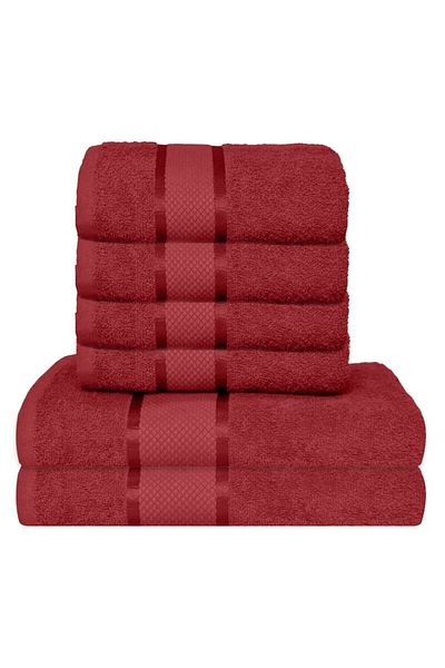 OEM Set 6 Bath Towels, Cotton, Uni, 400g/m², 50x90cm/70x140cm, Bordo