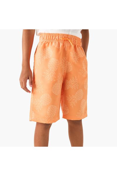 Juniors Printed Swim Shorts with Elasticated Drawstring and Pockets