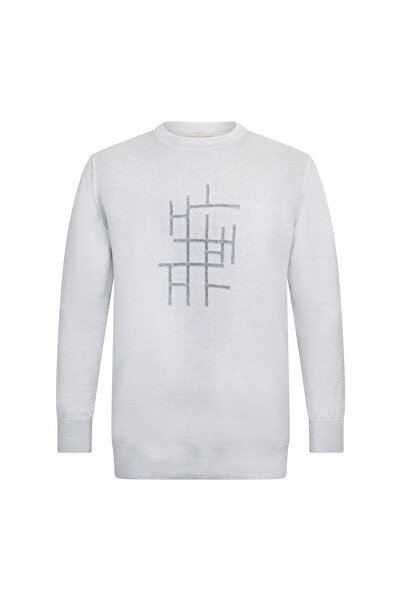 Hatemoğlu Gray Regular Fit Jacquard Crew Neck Wool Knitwear Sweater