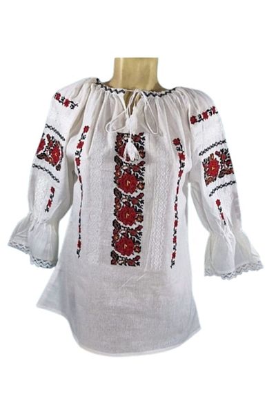 OEM Women's Blouse, 3/4 Sleeve, Cotton, Traditional Red-Black Pattern, Size XL