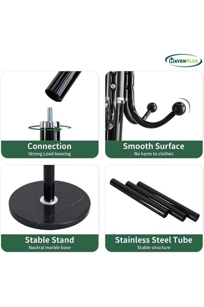 HavenPlus Metal Standing Coat Rack, Modern Space-Saving Coat Tree with Hooks