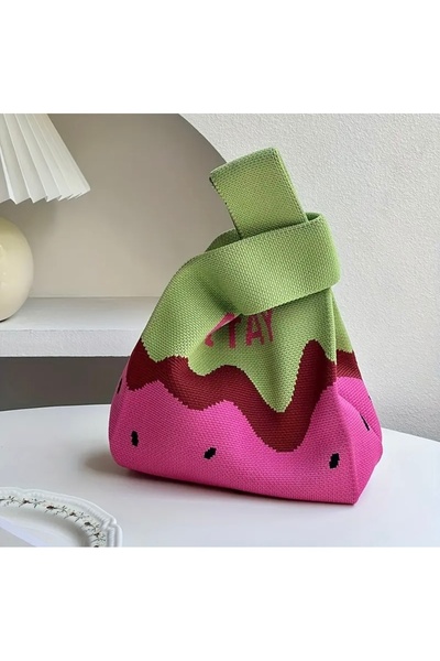sunandjoy Y2k Kore stili tote çanta ,karpuz desenli örme çanta, el çantası ,Kore tarzı
