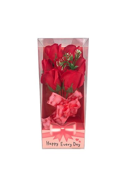 OEM Buchet format din cinci trandafiri de sapun/spuma, ambalat in cutie tiplata, M2, 10X25 cm