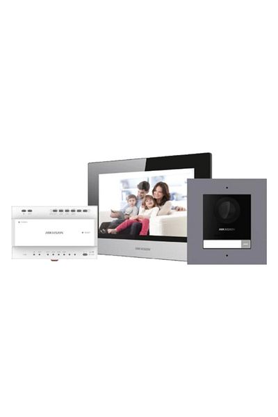 Hikvision KIT videointerfon cu 2 fire pentru o familie, monitor de 7 inch, alarmă - DS-KIS702Y