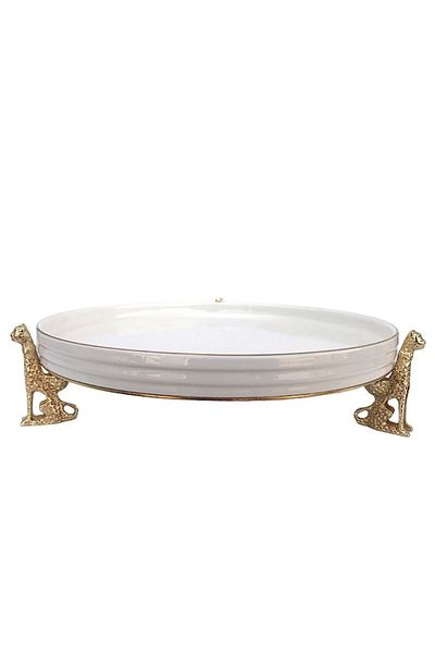 OEM Platou ceramic pe suport metalic cu picioare în formă de panteră, 27x7 cm
