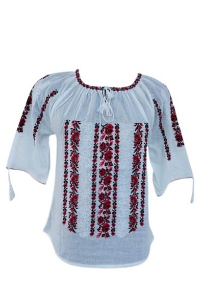 OEM Women's Traditional Style Blouse with Black-Red Embroidery, 3/4 Sleeves, Cotton, Size XL