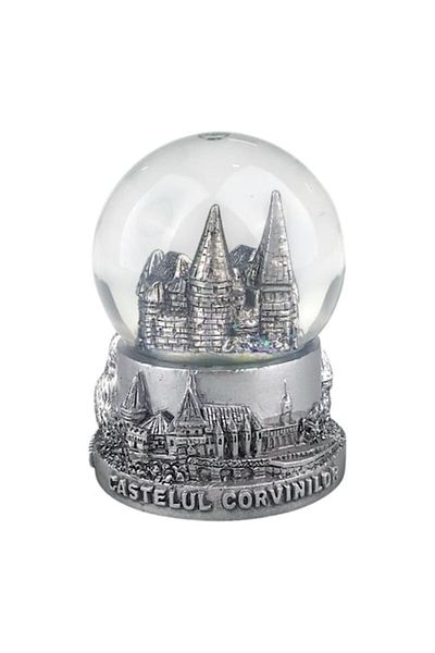 OEM Glass Globe on Resin Base with Corvin Castle, 7x9 cm, Silver
