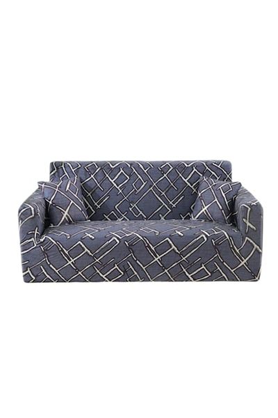 OEM Husă elastică pentru canapea, Comfort, model albastru-alb, M-2 locuri, 145-185cm