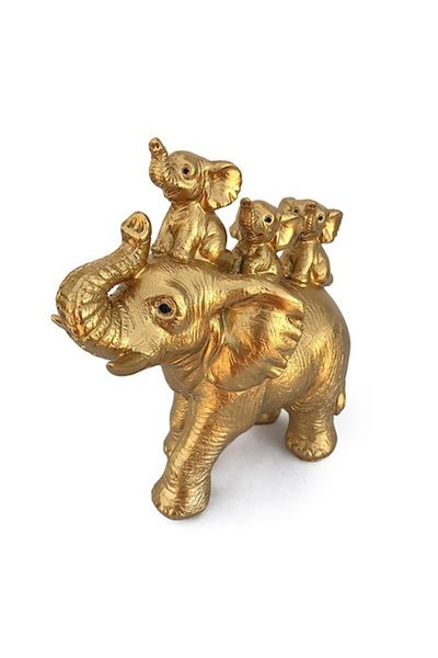 OEM Resin Decoration, Happy Elephants, 15x17cm, Gold