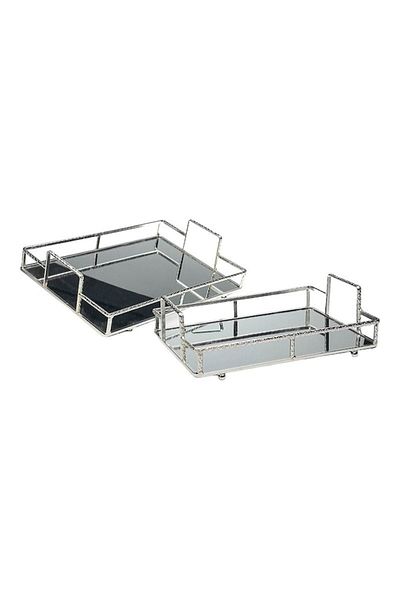 OEM Set de 2 boluri metalice pentru fructe cu oglindă, 35x20 cm, argintiu
