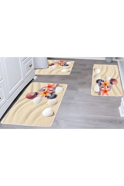 OEM Set 3 Covorașe de Baie, Antiderapant, imprimeu Scoici, 50x60cm, 50x80cm, 60x100cm