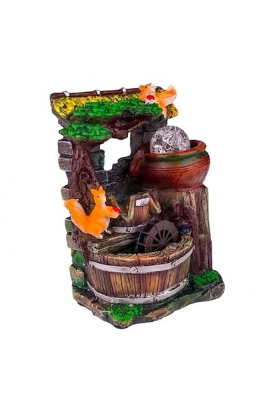 OEM Electric Fountain with Ball, House and Two Squirrels, 18X25 cm Multicolor