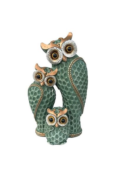 OEM Decorative Resin Figurine Representing an Owl Family, Green, 14x23 cm