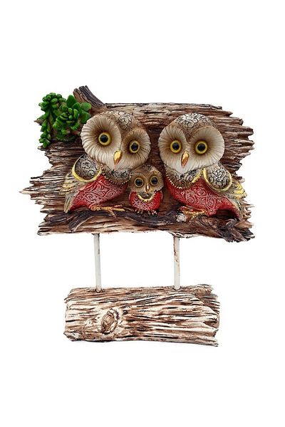 OEM Decorative Resin Owl Family on Iron Stand, 20x20 cm