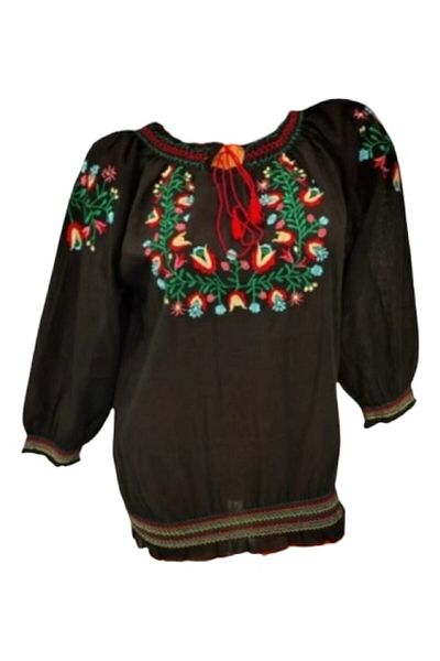 OEM Traditional blouse for women, black-multicolor, size M