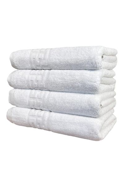 OEM Set of 4 Bath Towels, Cotton, Greek Border, 500g/m², 70x140cm, White