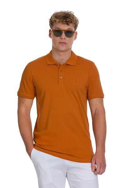 Hatemoğlu Brown Regular Fit 100% Cotton Polo Neck T-Shirt
