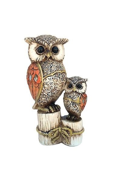 OEM Resin Decoration Representing Two Owls, Mother and Baby, on Wooden Log