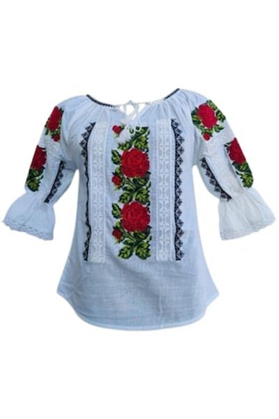 OEM Ie pentru dama, traditionala, bumbac, rosu, imprimeu trandafiri, marimea 2XL
