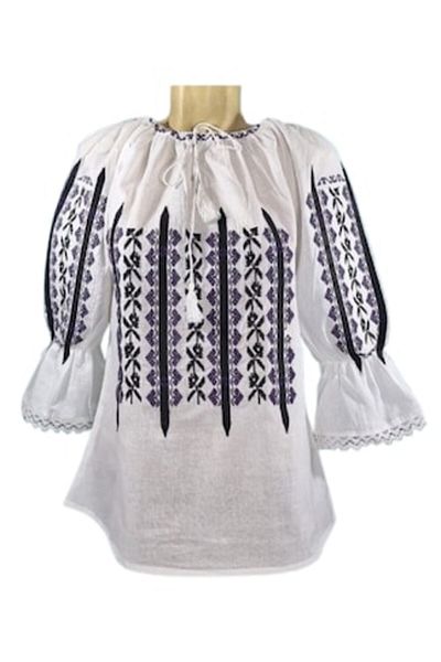 OEM Ie Dama, Model Traditional Mov-Negru, Bumbac, Maneca 3/4, Marime M