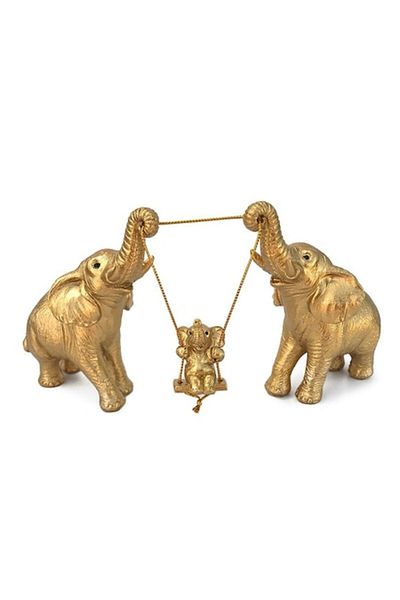 OEM Decoratiune din rasina, Happy Elephants, 24x15cm, Auriu