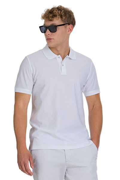 Hatemoğlu Tricou alb cu gât polo, 100% bumbac, mercerizat