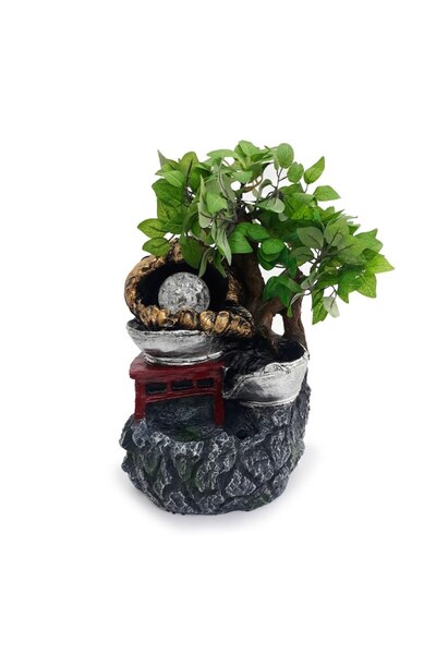 OEM Electric Fountain with Bowls, Ball and Artificial Plants, 18x25cm