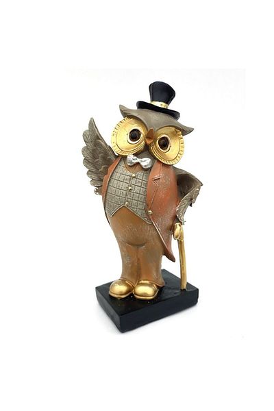 OEM Decorative Owl Resin with Cane and Hat, 13x21 cm