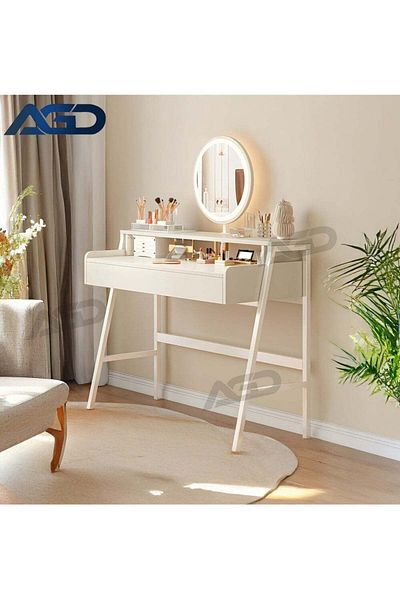 AGD Modern Design Vanity Table with Mirror, Two-Drawer Storage Makeup Table, Multifunctional Bedroom Dre